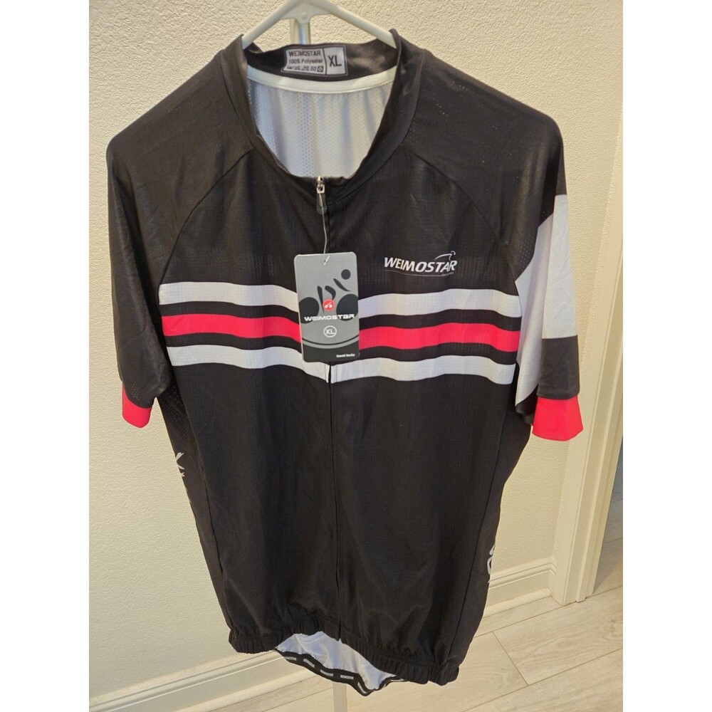 Weimostar Cycling Jersey XL Black Pink Stripe Short Sleeve Full Zip NWT Bike Top